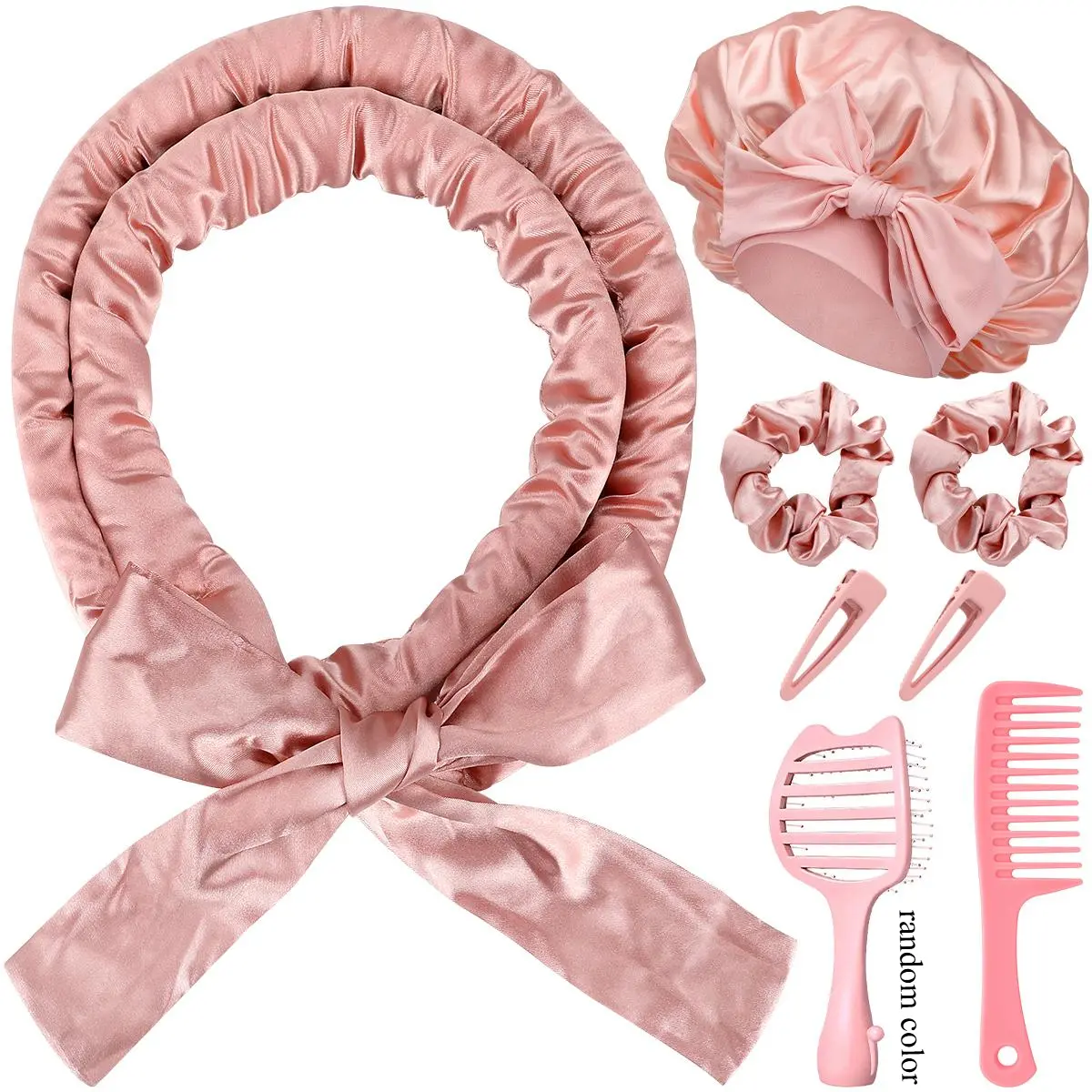 Heatless Curls Kit, 8-Piece Satin Hair Tools for Bouncy Curls, Overnight Styling Set with Sleep Bonnet & Brushes, Gifts for Women, Womens Gifts