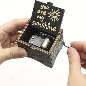 [Vintage Desk-Sized Hand-Cranked Box] 1pc Vintage Handcrafted Wooden Music Box - "You Are My Sunshine" Engraved, Hand-Cranked, Desk-Sized - Ideal for Mom, Birthdays, Anniversaries, Weddings, Valentine's, New Year, Home & Office Decor