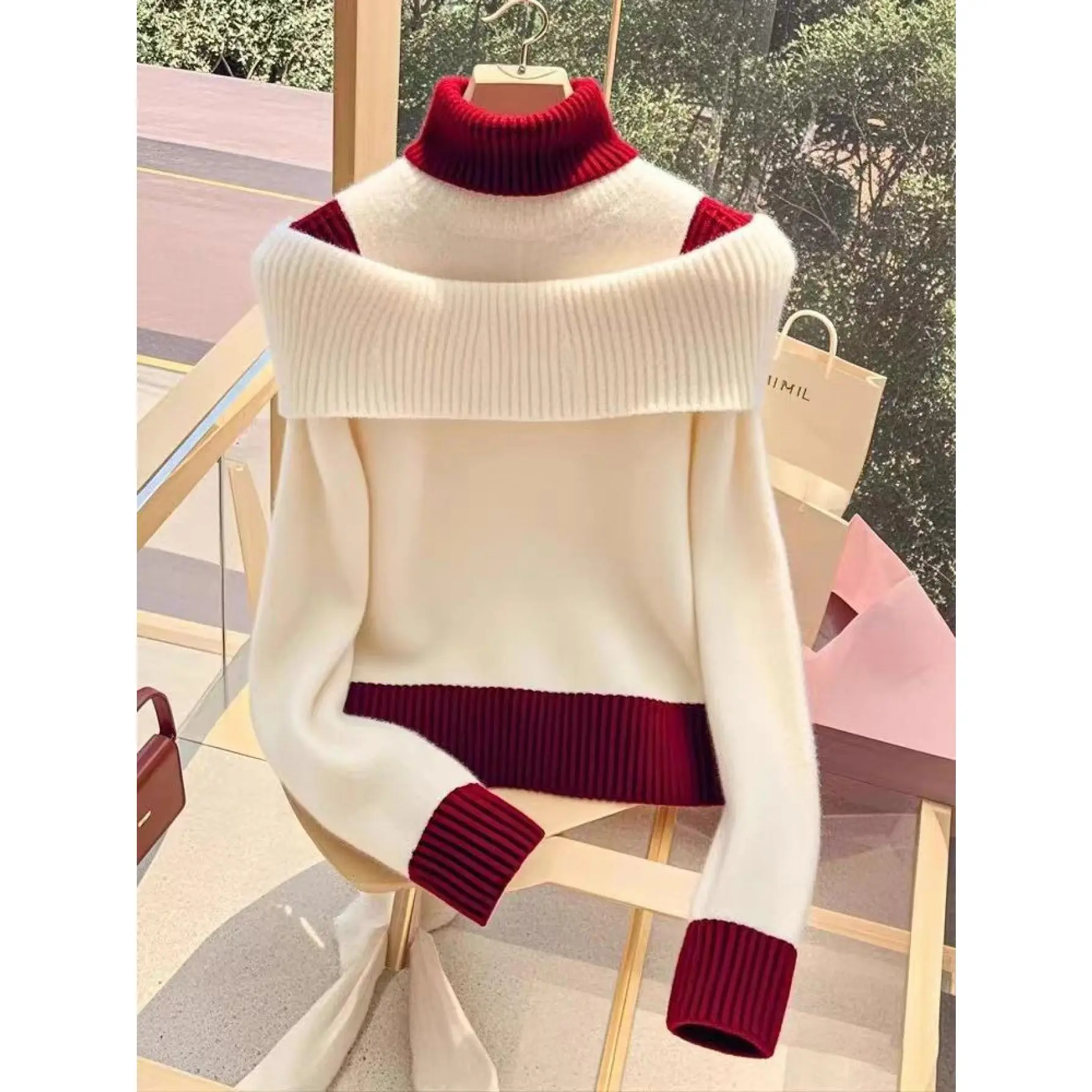 Women's Elegant High-Neck Sweater, Chic Solid Color Acrylic Knitwear with Medium Stretch for Fall-Winter Office & Party Attire, Fabric, Lady, Tops