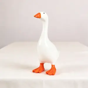 Cute Goose Figurine with Pearl Necklace, Elegant Resin Duck Statue, Aesthetic Home Decor, Unique Desk Ornament, Perfect Gift for Animal Lovers