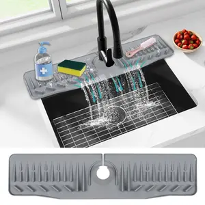 Kitchen Sink Splash Guard, 24in Faucet Mat Splash Catcher, Handle Drip Catcher Tray, Multipurpose for Kitchen Dish Drying Mats Sponge Holder and Bathroom Countertop Protect