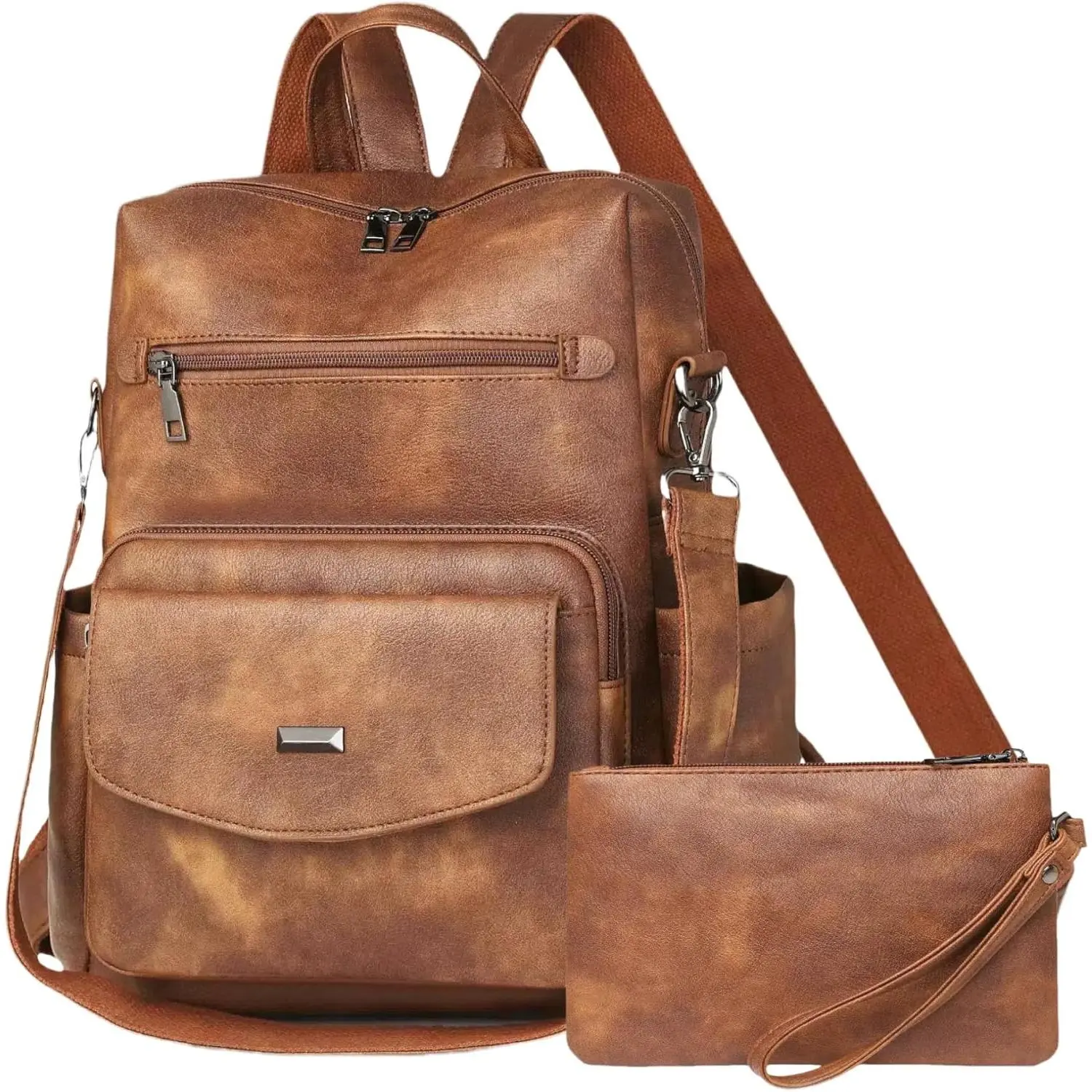 Women's Leather Backpack Purse Fashion Travel Backpack Designer Convertible Shoulder Bag Work Handbag with Wristlet (Brown)