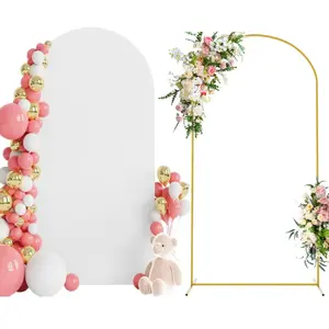 6.6ft Metal Arch Stand with Cover White Spandex Fitted Wedding Arch Cover and Round Top Chiara Backdrop Stand Set for Birthday Party Wedding Ceremony Bridal Baby Shower Event Decor