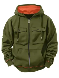 Men's Full-Zip Hoodie - Navy Blue Gym Jacket with Front Zipper Closure, Side Pockets - Heavyweight 220gsm Fabric for Workout, Casual Streetwear - Adjustable Hoodie for Everyday & Athletic Activities, Durable Sportswear