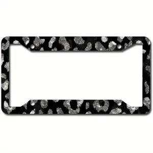 License Plate Frame, Cheetah Animal Print Pattern Black and silverLicense Plate Cover Car Tag Frame Car Accessories with 4 Holes