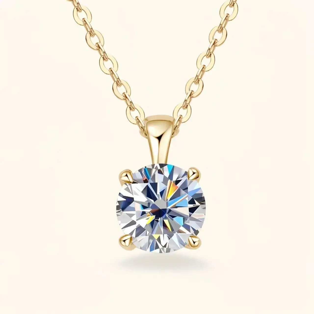 Ty 6.5mm 1 Carat D Moissanite Solitaire Drop Necklaces 18K Gold Plated Pendant Original Real 925 Silver Chain Jewelry For Women