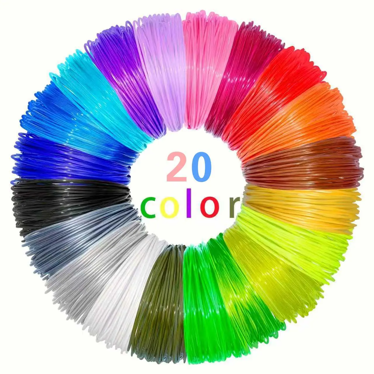 20-color 3D pen  PLA Filament consumables(excluding 3D pen) , Random colors ,with a diameter of 1.75 millimeters and  length of 196inch * 20colors  for DIY painting and graffiti craft, perfect gift for New Year/birthday/Christmas/back-to-schoo