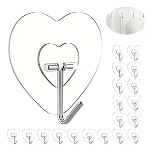10/20 Pack Sticky Hooks for Hanging Heavy Duty, Wall Hooks Adhesive, Clear self Adhesive Hooks for Wall, Kitchen, Bathroom, Shower & Ceiling