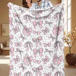 Bow Print Blanket, 1/2/3 Counts Soft Comfortable Throw Blanket, Travel Sofa Bed Blanket, Office Home Decoration, Birthday Gift Blanket