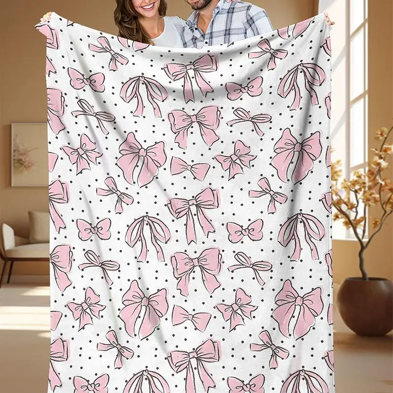 Bow Print Blanket, 1/2/3 Counts Soft Comfortable Throw Blanket, Travel Sofa Bed Blanket, Office Home Decoration, Birthday Gift Blanket