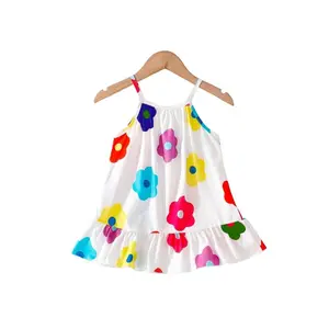 Girls' summer dress, brightly colored floral pattern, sleeveless fitted design, casual style, sweet summer choice, printed dress
