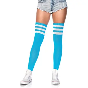 Gina Athletic Thigh High Stockings Neon Blue