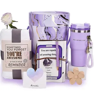 Emberwave Lavender Purple Empowerment Self-Care Gift Box - All-in-One Set with Blanket, Tumbler, Journal, Hair Clip,summervibes Birthday Gift Accessories Party Favor Packs teacher appreciation gifts 2026 graduation gifts mother's day gift basket
