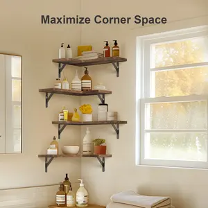 Floating Shelves, Set of 4 Rustic Corner Shelves Wall Shelf Decor Maximize Corner Space for Home Office Bedroom Bathroom Kitchen
