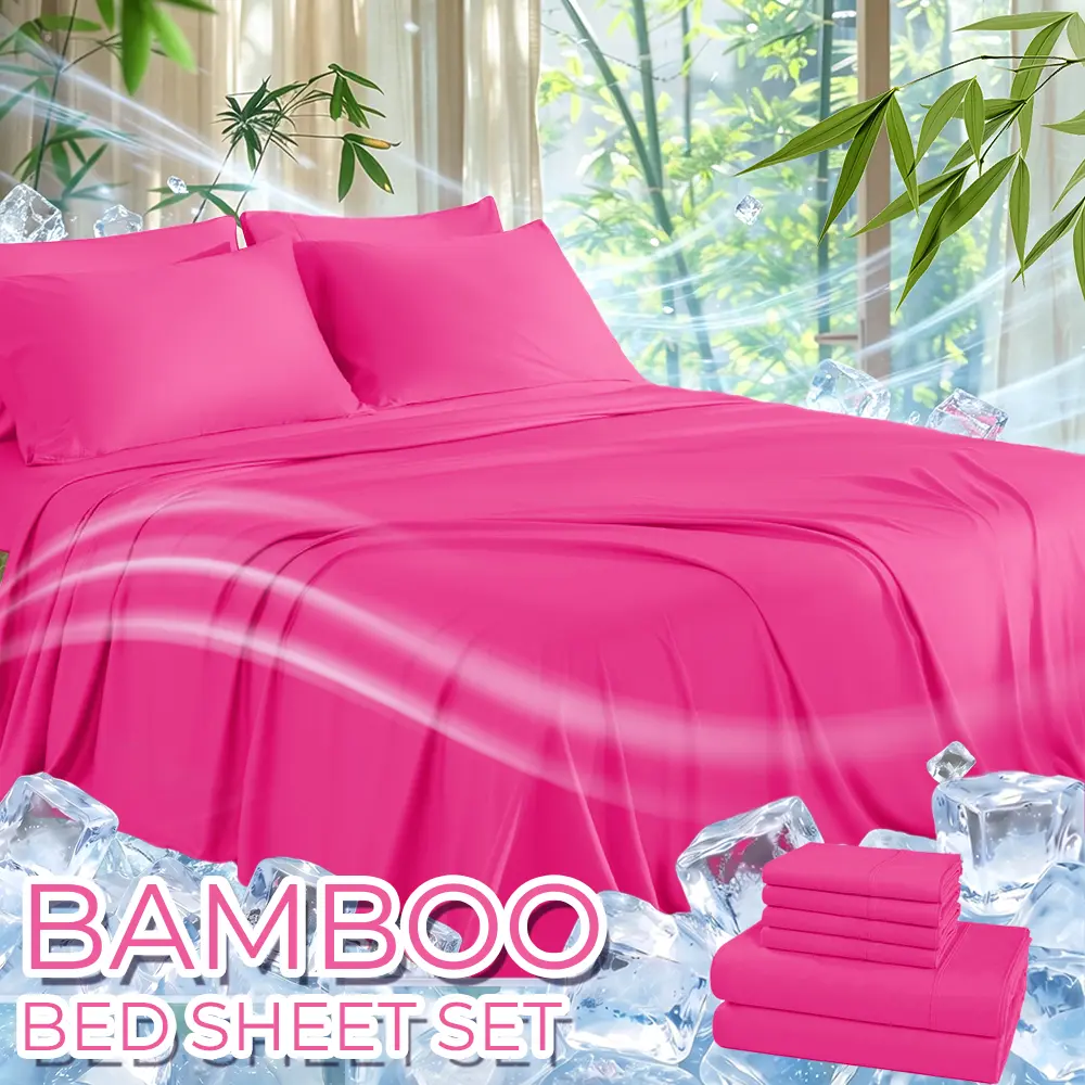 MUXHOMO Cooling Bamboo Sheet Sets -Extra Thick Deep Pocket Luxurious Kids 4/6 Queen Size Sheets, 16-Inch Fitted Sheet, Soft 1800-Thread Count, Designed for Moisture-Wicking And Breathability to Combat Night Sweats, Suitable for All Seasons