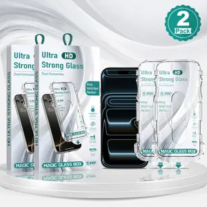 Ultra-Strong Tempered Glass Screen Protector for iPhone, 45KG Pressure-Resistant – Full Edge-to-Edge Coverage, Anti-Shatter, Scratch-Resistant, Easy Tray Installation, Bubble-Free, 2-Pack, Includes Dust Removal Tool & Cleaning Kit