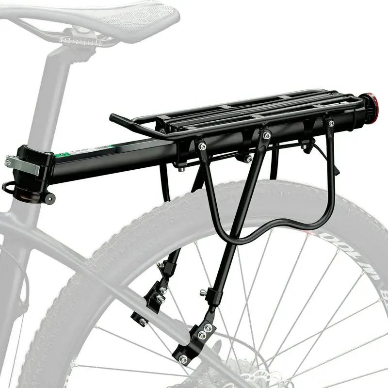 ROCKBROS Functional Aluminum Alloy Mountain Bike Rear Cargo Rack, Universal Fit Round Tube, Quick-Release Clamp, Side Guards, Reflective Lamp, Up to 165 lbs Capacity, Easy Install/Removal for Commuting & Touring Bikes