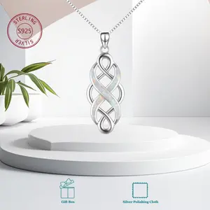 YFN 925 Sterling Silver Irish Celtic Knot Pendant Necklace - Created White Opal Infinity Jewelry - Meaningful Gift for Women & Her