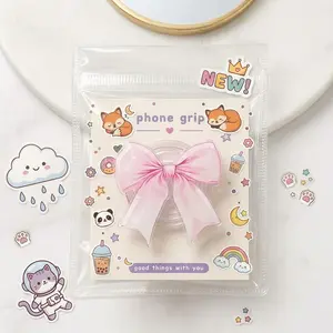 Pink Bow Acrylic Phone Grip, Cute Transparent Ribbon Pop Grip, Kawaii Magnetic Phone Holder for Teens & Phone Accessories