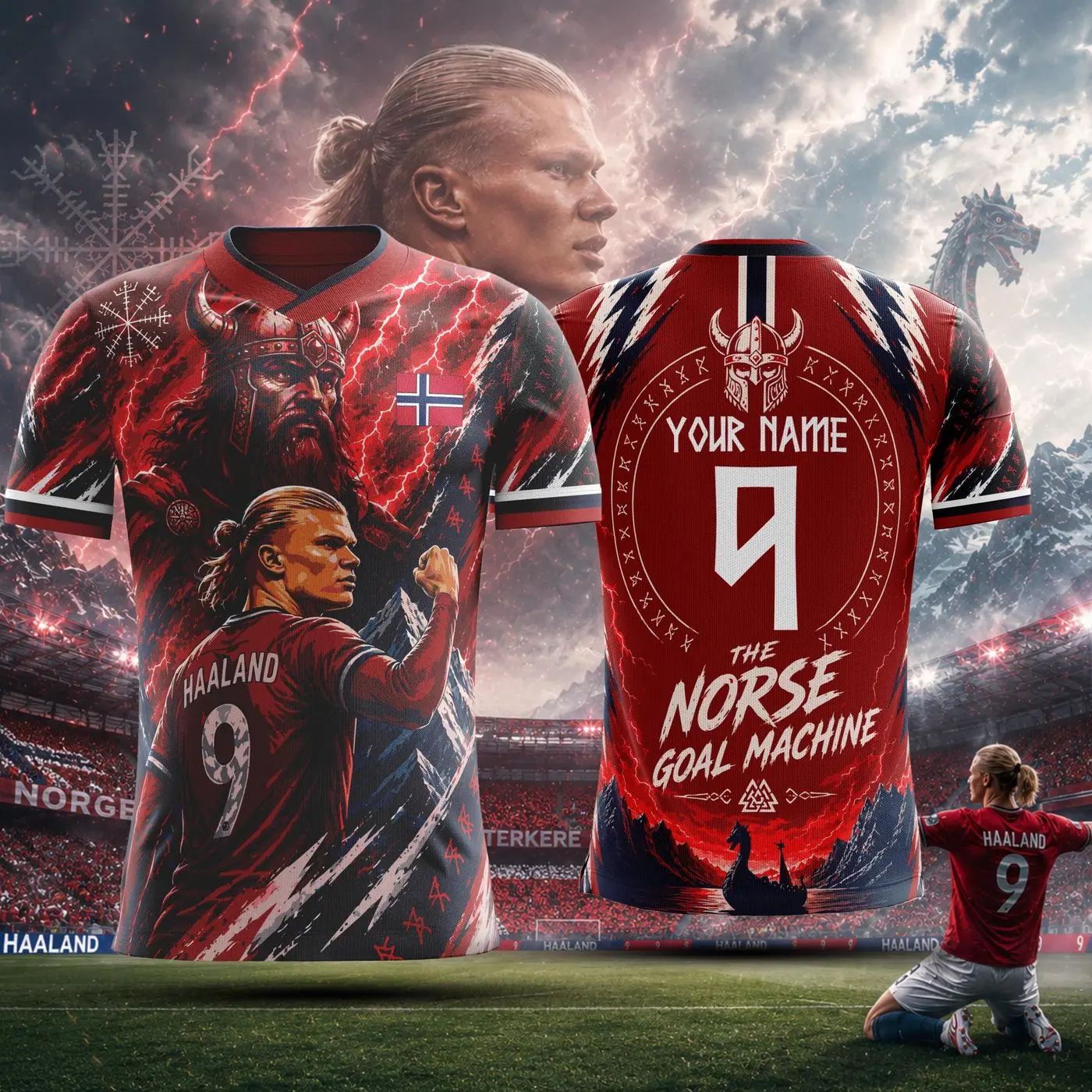 Erling Haaland Norway Custom Name and Number Soccer Jersey