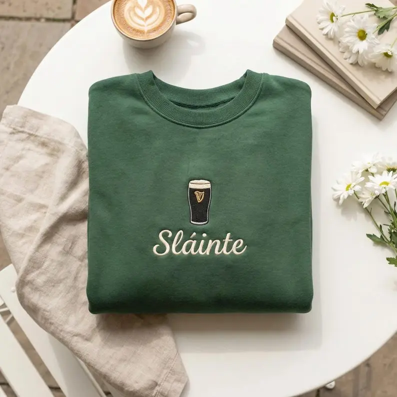 Embroidered Sláinte Guinness Sweatshirt, Irish Beer St. Patrick's Day Tee