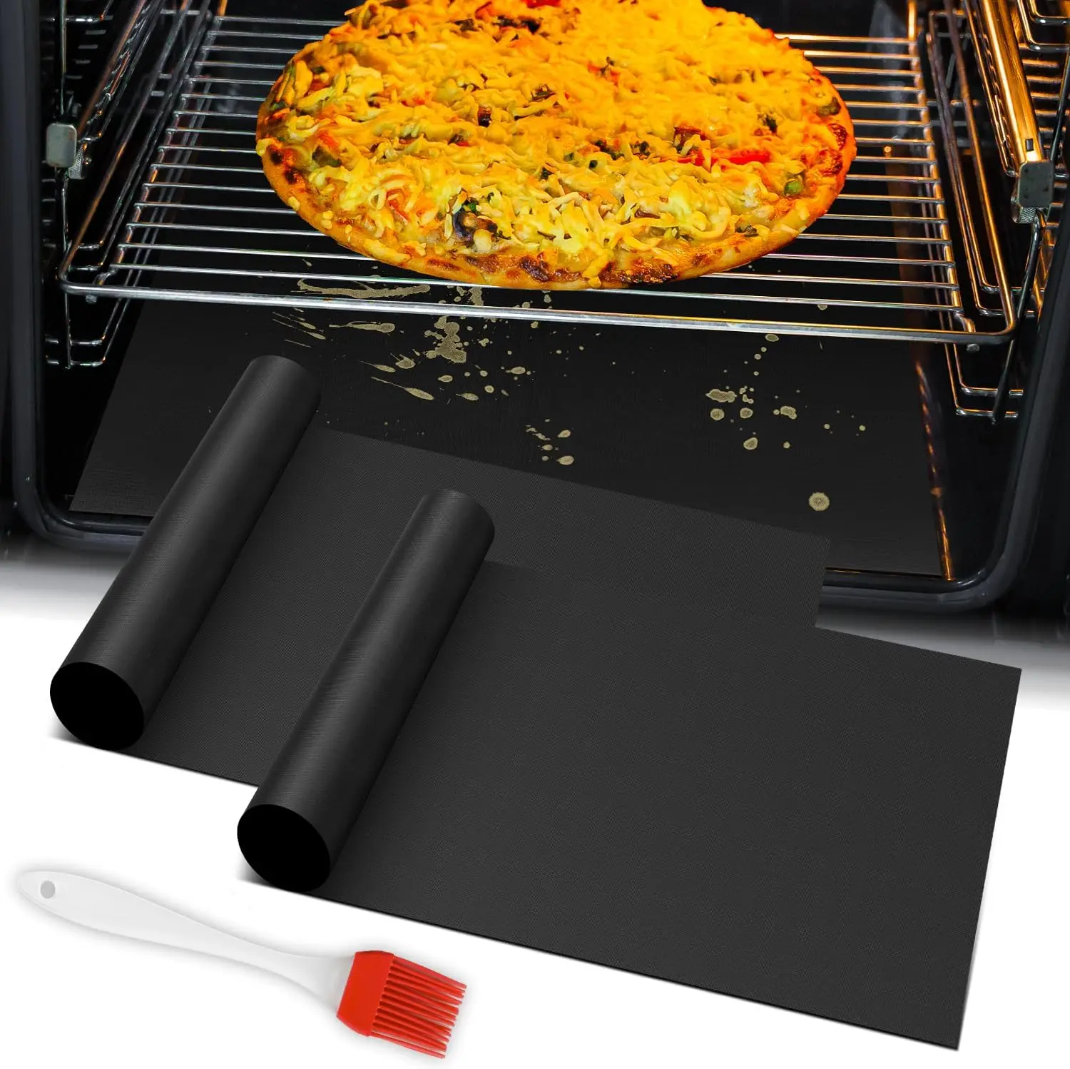 Oven Liners for Bottom of Oven, 2 Pack Reusable Large Thick Heavy Duty Teflon Oven Mat Set, Non Stick Oven Mats for Bottom of Electric Oven Gas Oven Toaster Oven Microwave Stove Grill, Easy to Clean