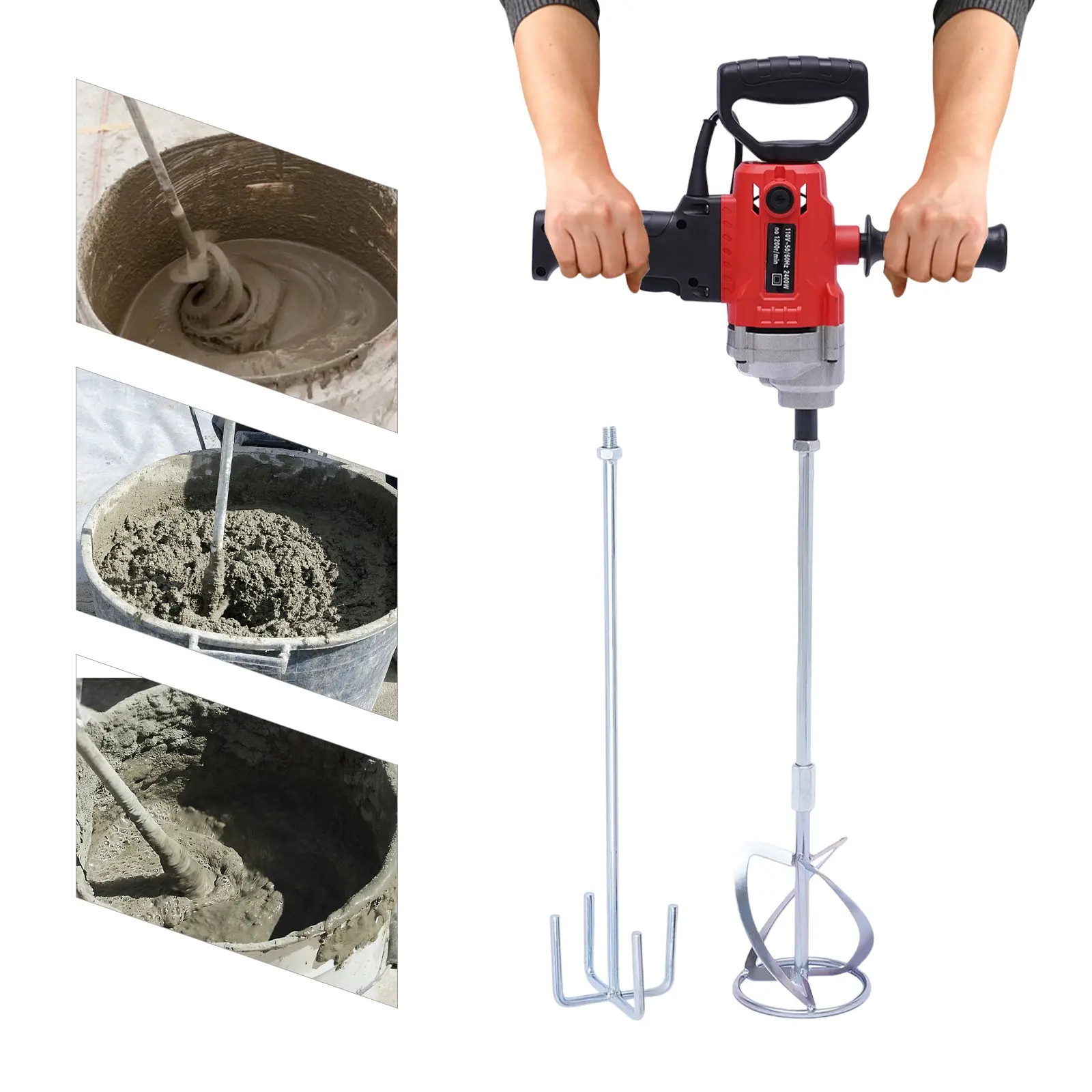 2400W Corded Electric Drill Mixer Set - Power Tools with Corded Power for Steady Use, 6-Speed, 1200rpm Unloading Speed, Convenient Handles, 2 Plastic Mixing Paddles, Spray Process, Iron, Aluminium, Nylon & Copper for Concrete Home Construction
