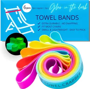 Towel Bands (6-Pack), Beach Pool & Cruise Chairs, Extra Durable, No Snapping, Cruise Ship & Beach Essentials, Great Alternative to Beach Towel Clips (3 Regular + 3 Glow in the Dark H.K Holding