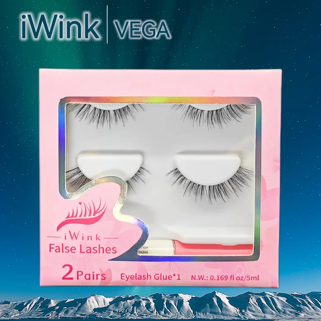 iWink Vega Lashes - 2 Pairs of Natural & Elegant Doll Lashes with Soft Clear Band & Free Glue Eyeliner  extension full strip lash soft fluffy frill wispy faux nourish eyelash  supplier handmade  eyelashes bridge  view  lashes next  level