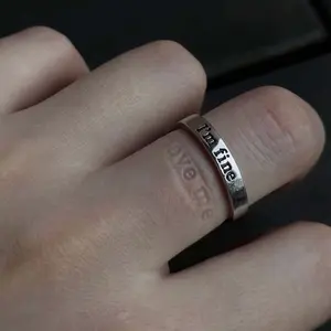 Engraved "I'm Fine" Hidden Message Adjustable Ring, Personalized Jewelry for Men and Women