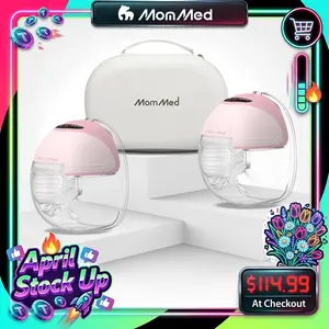 MomMed Wearable Breast Pump S21 With Carry Case,Travel Electirc Breast Pump Kit, Strong Suction And Leak-Proof Design For More Milk, Hands-Free Double Portable Electric Breast Pump with 9 Levels - 24mm Shield