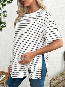 Maternity short-sleeved sports and casual summer white striped loose T-shirt maternity shirt