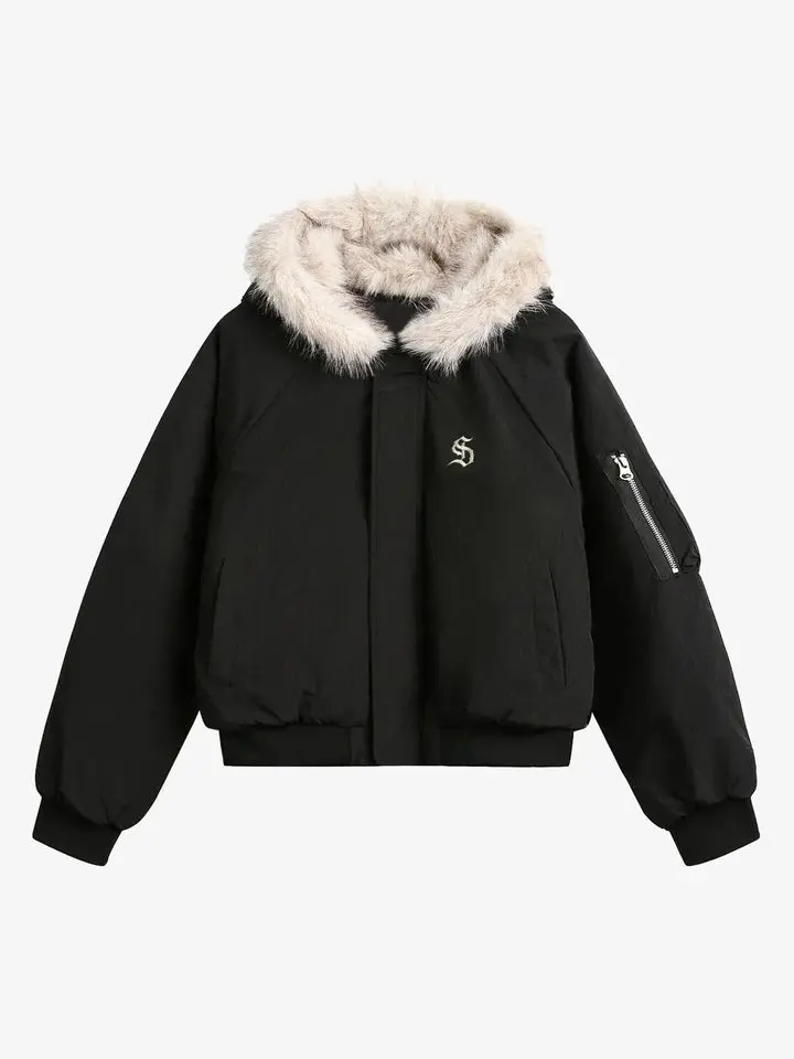 Supermade Men's Retro Bomber Jacket with Faux Fur Hood and Lining - Soft Nylon Winter Coat with Ribbed Hem, Tops, Fabric, Menswear, Coats, Stylish, Casual, Zipper