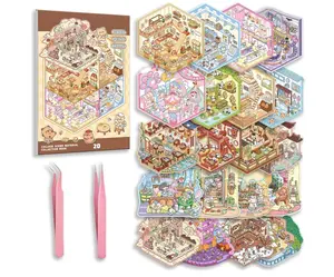 20 Sets DIY 3D Sticker Scene Collection Book for Kids Adults Cute Make Your Own Shop House Stickers for Gifts Stickers Therapy for Adult Relief Stress Pass The Time Play Park Hamburg Castle Library