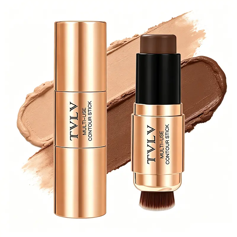 Creamy Contour Stick with Built-In Brush, 2-in-1 Long-Lasting Makeup for a Smooth, Natural 3D Sculpting & Flawless Glow, Contouring, Youth, Natural Look, Glowing Makeup, Firming, Apply Easily, Cosmetic, Makeup Transformation
