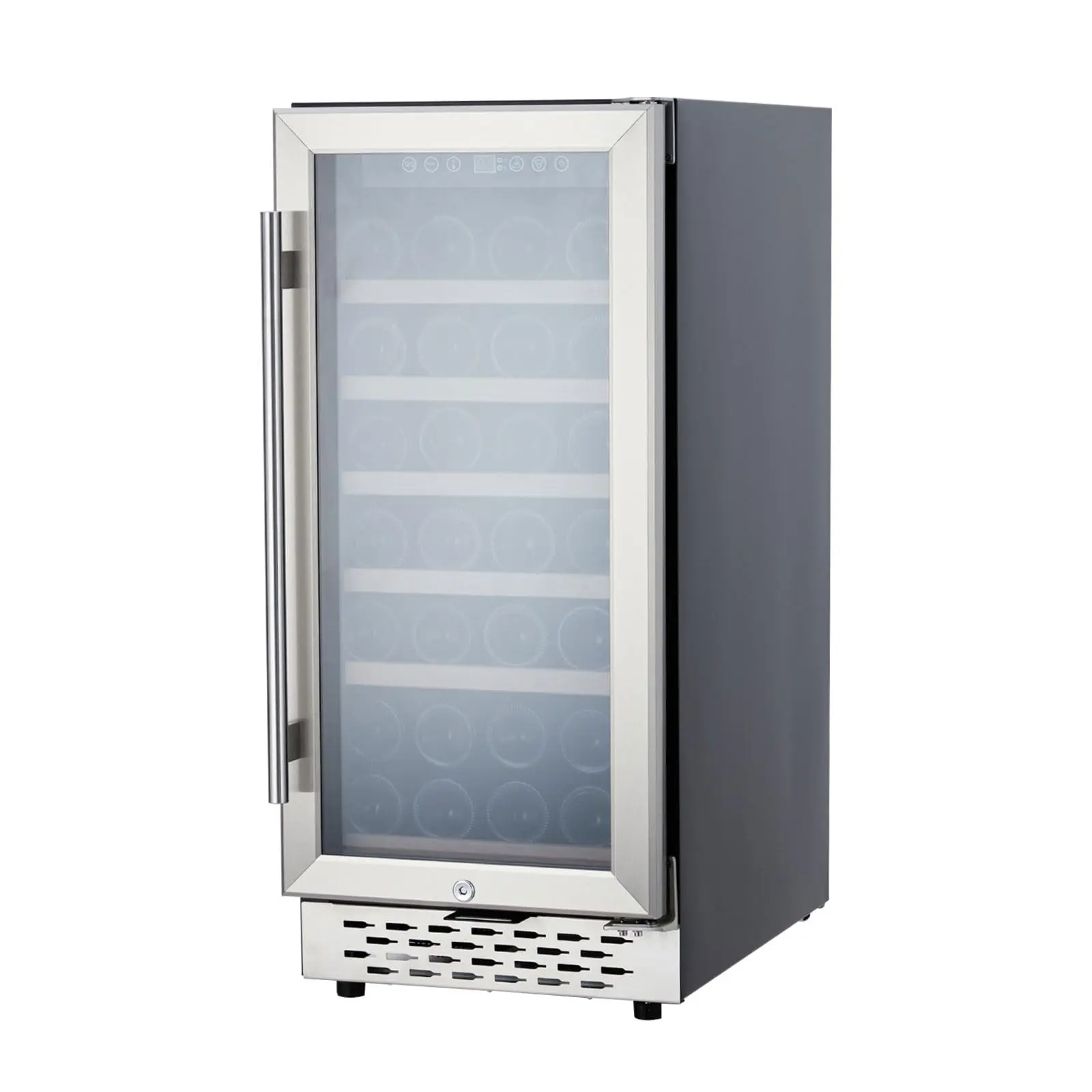 GARVEE Double Layer Freestanding Wine Fridge - 28-Bottle Capacity, 41-65°F Temp Control, Digital LED Touch Panel, Glass Door, for Red/White Wines & Champagne Aging, Home/Bar Use, Mini Fridges