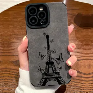 Butterfly & Eiffel Tower Pattern Phone Case, Shockproof Phone Protective Cover, Phone Accessory Compatible with iPhone 15 14 13 12 11 Series