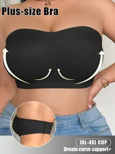 CKL Women's Plus Size Wireless Medium Bra, Seamless Anti-Slip Strapless Underwear, Comfortable Everyday All-Season Fitted Balconette Bra, Full Coverage