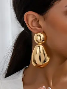 Boho Style Women's Fashion Earrings, Exaggerated Smooth Geometric Waterdrop Shape, Large Stud Earrings for Daily Wear and Vacation, Boho Style Jewelry
