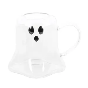See Thru Ghost Shaped Mug - Clear Glass Drinkware with Hand for Easy Pouring, Ideal for Coffee, Tea & More