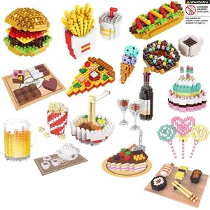 100pcs Micro Particle Food Series Small Tables with Three-dimensional Puzzle Festival Decorations, Puzzle Assembly Toys, Birthday Gifts, Diy Building Model, Miniature Set, Stem Building Blocks