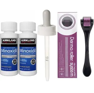 Kirkland Minoxidil Solution, Hair Regrowth Treatment For Men- 2 Month Supply + Dropper & Derma Roller