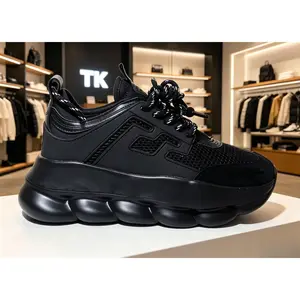All-Black Bubble Platform Sneakers, 6cm Height Increase Mesh Dad Shoes, Unisex Casual Streetwear Sports Shoes