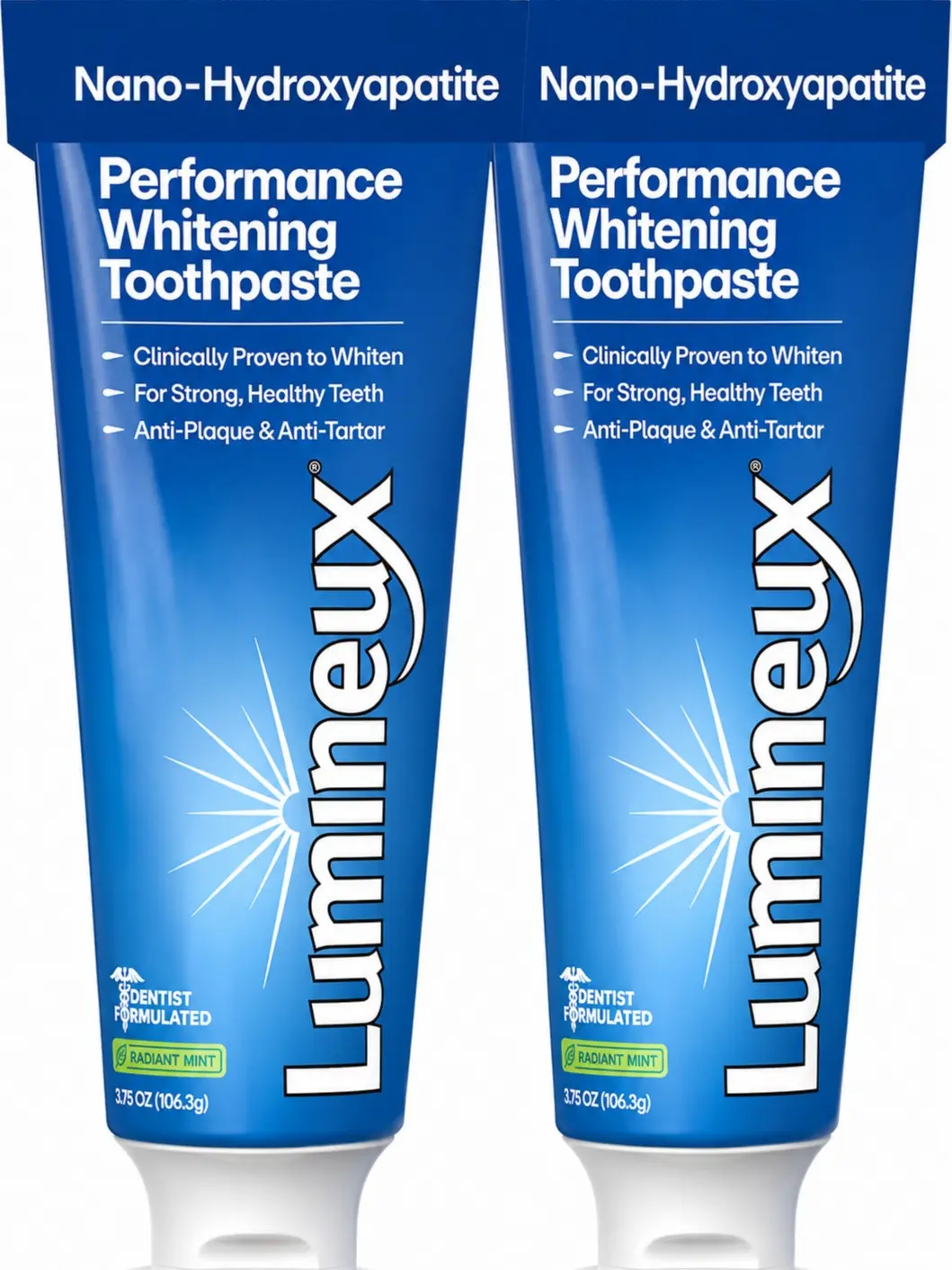 Lumineux 10% Nano Hydroxyapatite Whitening Toothpaste, 3.75 oz, 2 Pack | Fluoride free gentle formula, clinically supported NASA-developed nHA that remineralizes for strong enamel & bright teeth