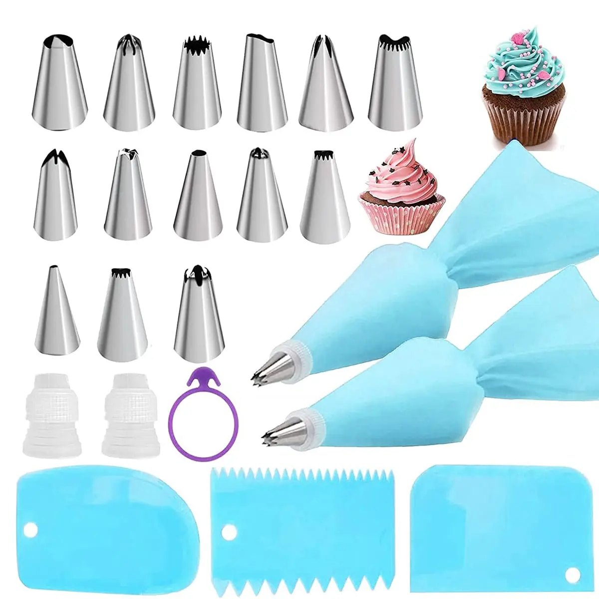 22pcs Icing Nozzles Set, Cake Decorating Set, Pastry Decorating Tools, Stainless Steel Piping Icing Nozzles, Nozzle Tips, Reusable Piping Bag, Baking Utensils, Baking Accessories for Home Kitchen, Frosting Piping Kit, Suitable for Cakes