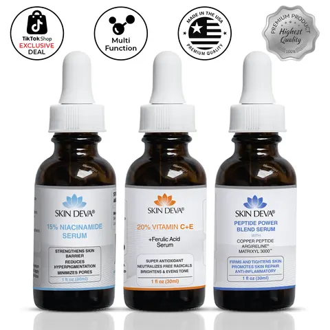 [Skin Deva] Anti-Aging & Brightening Serum Bundle | Copper Peptide + 20% Vitamin C E Ferulic + 15% Niacinamide | Wrinkle, Dark Spot & Pore Care | All Skin Types