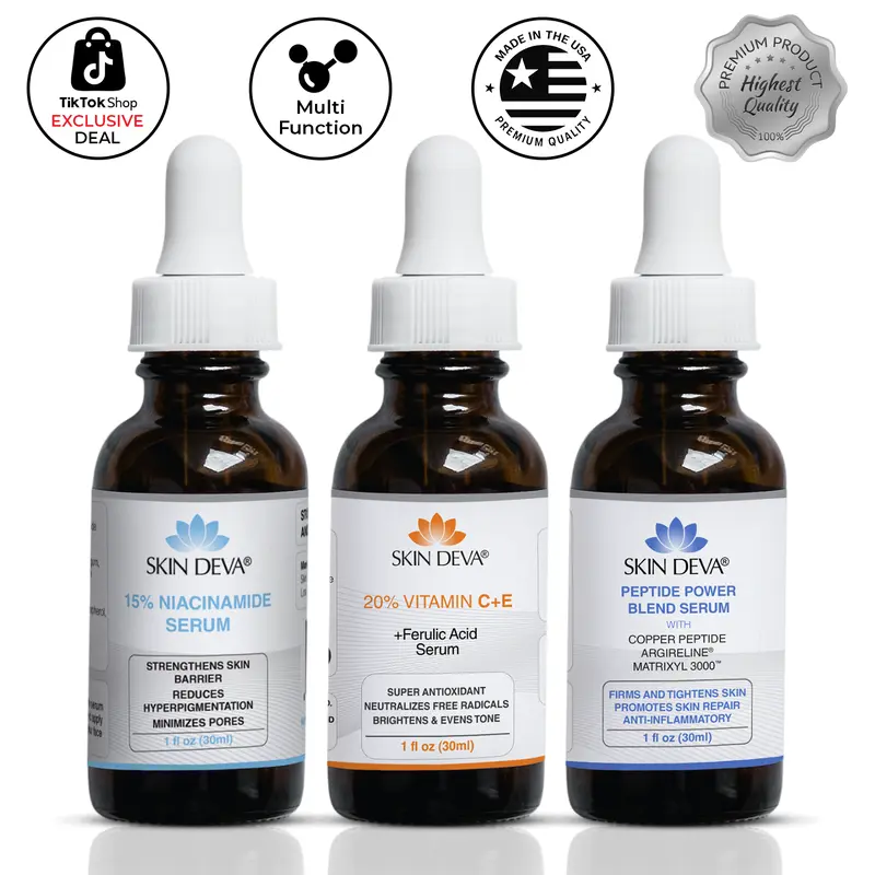 [Skin Deva] Anti-Aging & Brightening Serum Bundle | Copper Peptide + 20% Vitamin C E Ferulic + 15% Niacinamide | Wrinkle, Dark Spot & Pore Care | All Skin Types