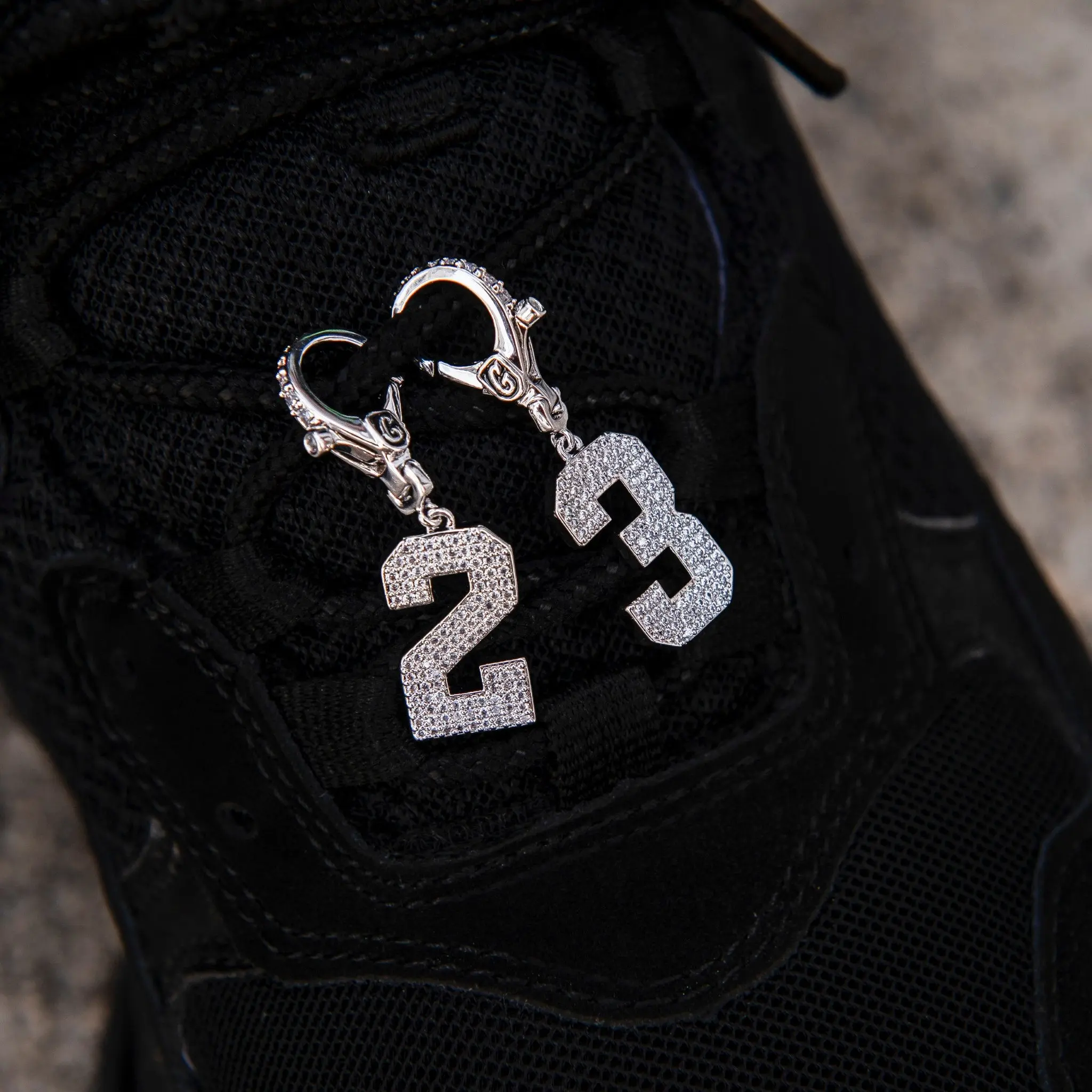 Micro Pave Number Clip On Pendants in 18k White Gold Plated Handset Stones- Lifetime Guarantee