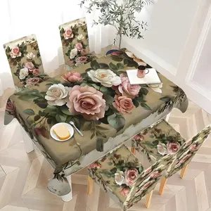 2/4/6/7 pieces of thickened chair cover and tablecloth sets (1 tablecloth + 4 chair covers or 1 tablecloth + 6 chair covers), Removable washable slipcovers, easy to care for, reusable, for home decoration