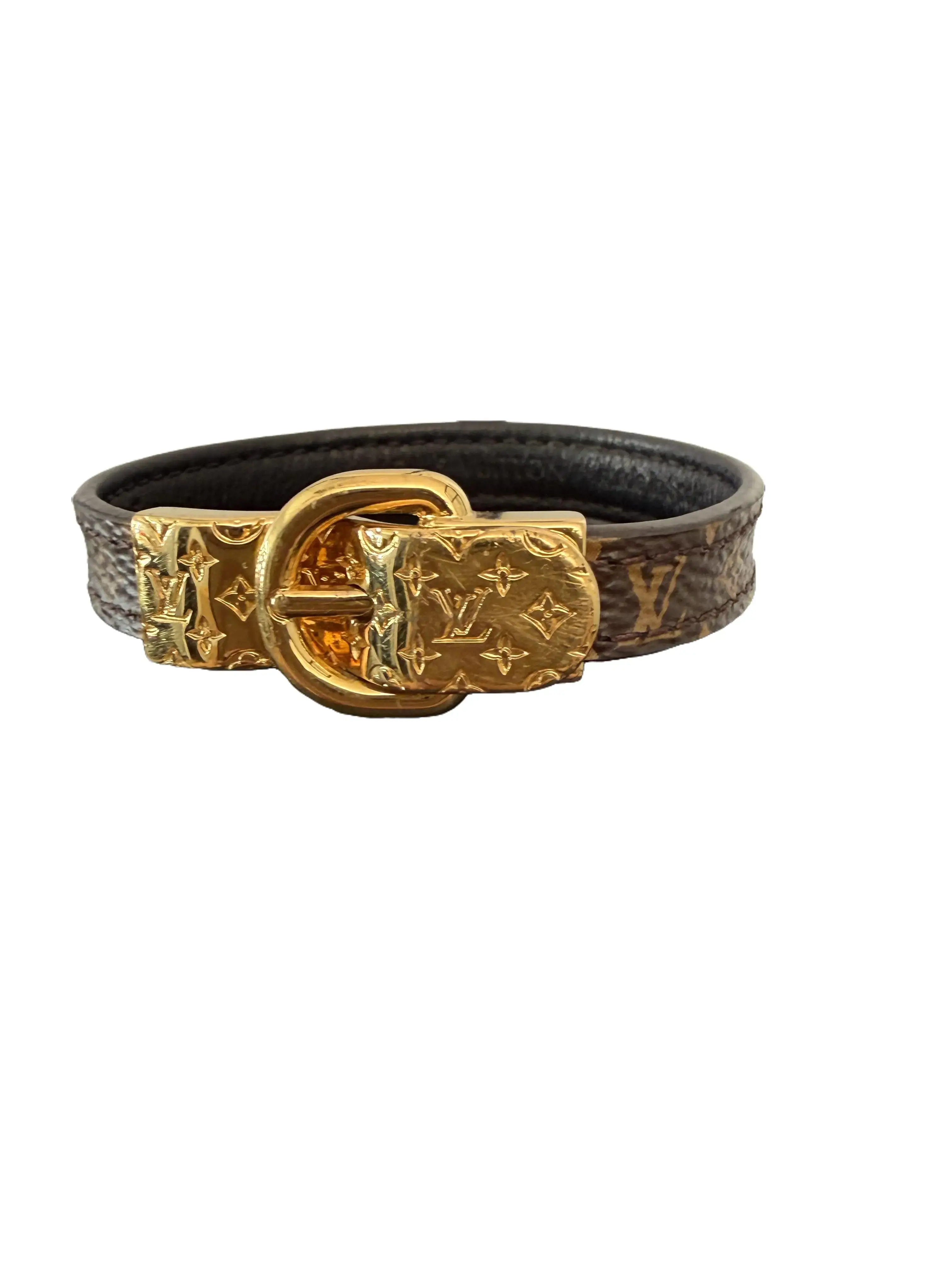 Pre-owned Louis Vuitton Brown Monogram Fasten Your LV Bracelet with Gold Hardware and Classic Design